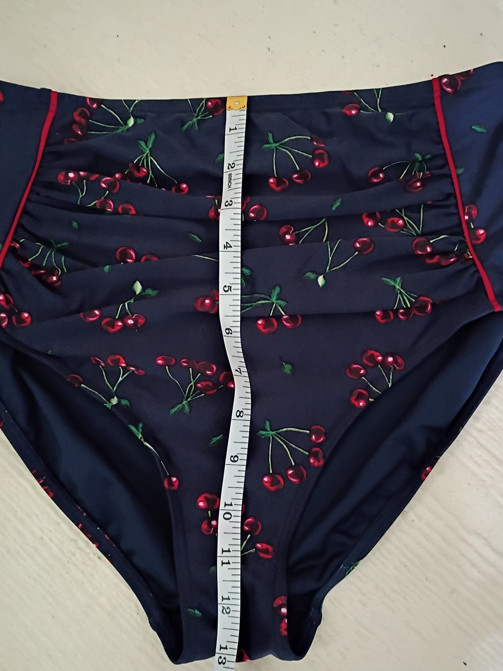 Women’s Navy Cherry Print Ruched Halter tankini - Picture 8 of 10